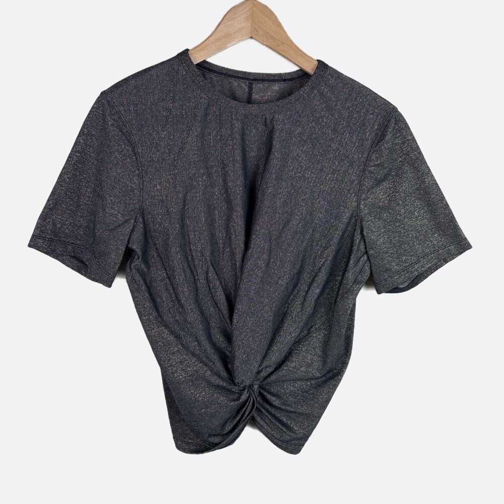Lululemon Womens Crescent T-Shirt Black Spark Metallic Sz 6 Workout Tee Gym Yoga
